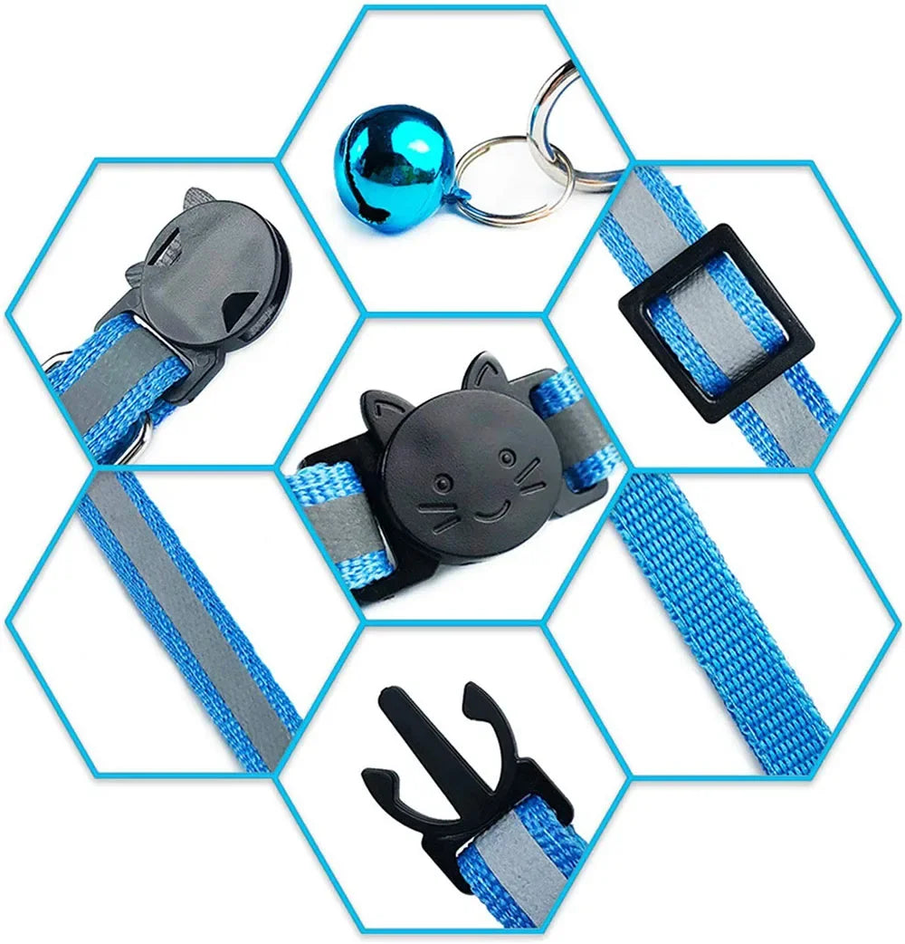 Safety Breakaway Cat Collar 12 Colors Reflective Nylon Pet Puppy Small Dog Kitten Cat Collar with Colorful Bell 19-32cm 1.0cm