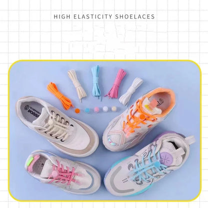 Lazy Bread Lace Buckle Elastic Shoelaces Round Locking No Tie Shoe Laces Kids Adult Quick Lazy Laces Rubber Sneakers Shoelace