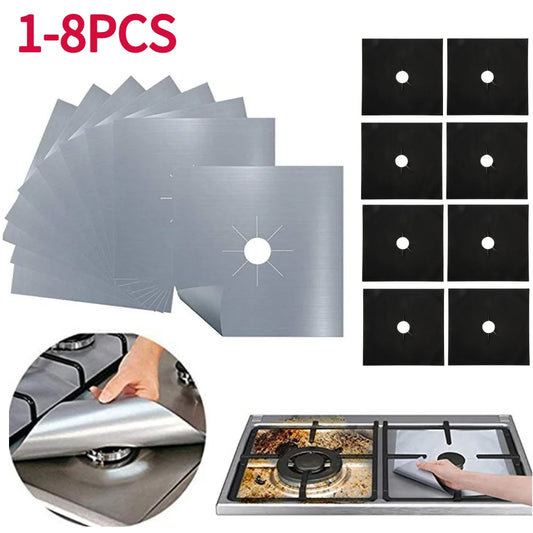 1-8 PCS Stove Protector Cover Gas Stove Protector Burner Cover Foil Stovetop Mat Pad Clean Liner For Kitchen Cookware Reusable