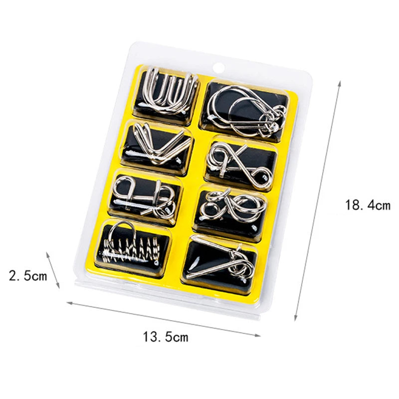 8PCS/Set Metal Montessori Wire Puzzle IQ Mind Brain Teaser Puzzles Game for Children Kids Adults Anti-Stress Educational Toys