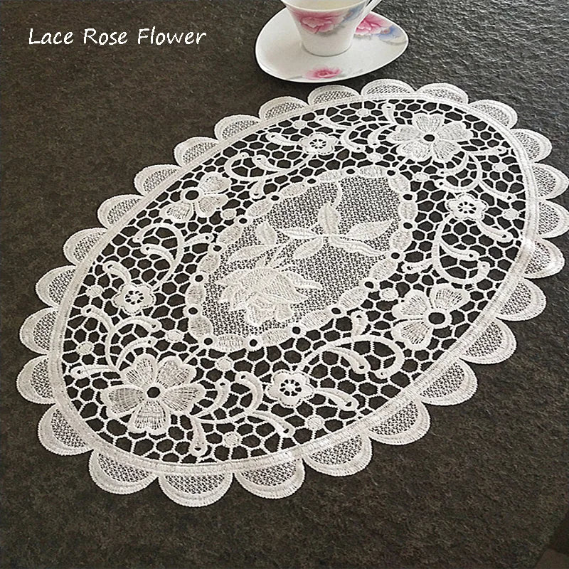 NEW oval Lace Embroidery table place mat pad Cloth placemat cup wedding Coffee tea coaster Christmas rose flower doily kitchen