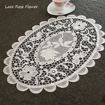 NEW oval Lace Embroidery table place mat pad Cloth placemat cup wedding Coffee tea coaster Christmas rose flower doily kitchen