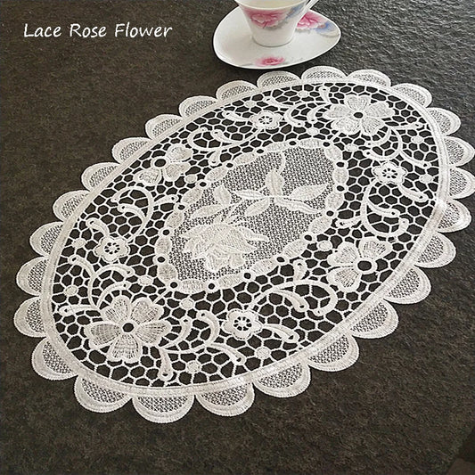 NEW oval Lace Embroidery table place mat pad Cloth placemat cup wedding Coffee tea coaster Christmas rose flower doily kitchen