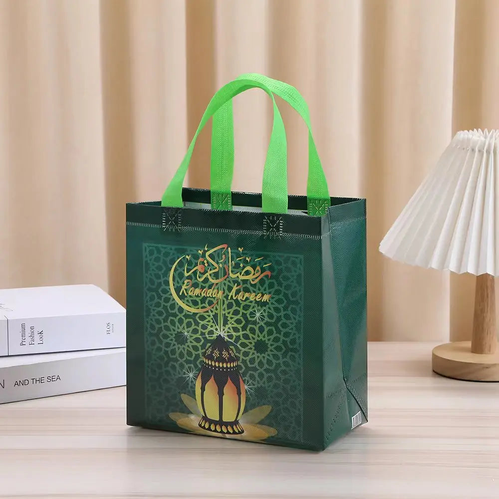 1pc Eid Mubarak Gift Bag Ramadan Kareem Nonwoven Pouch Cookie Candy Packaging Bags Muslim Islamic Ramadan Party Decor Supplies