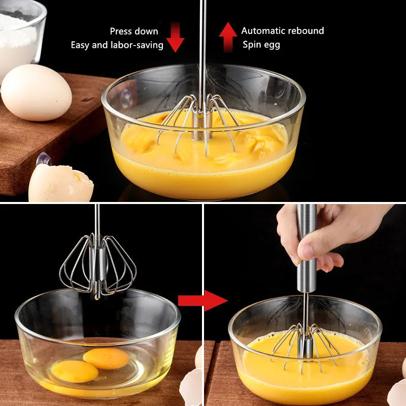Household Semi-Automatic Rotating Egg Beater Stainless Steel Turning Cream Utensils Whisk Manual Mixer Kitchen Egg Tool