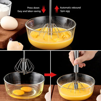 Household Semi-Automatic Rotating Egg Beater Stainless Steel Turning Cream Utensils Whisk Manual Mixer Kitchen Egg Tool