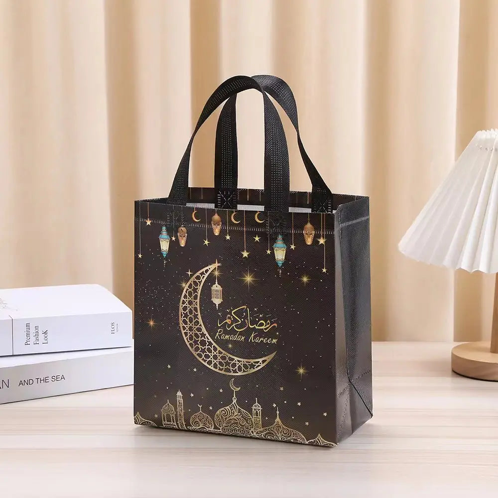 1pc Eid Mubarak Gift Bag Ramadan Kareem Nonwoven Pouch Cookie Candy Packaging Bags Muslim Islamic Ramadan Party Decor Supplies