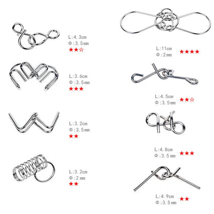 8PCS/Set Metal Montessori Wire Puzzle IQ Mind Brain Teaser Puzzles Game for Children Kids Adults Anti-Stress Educational Toys