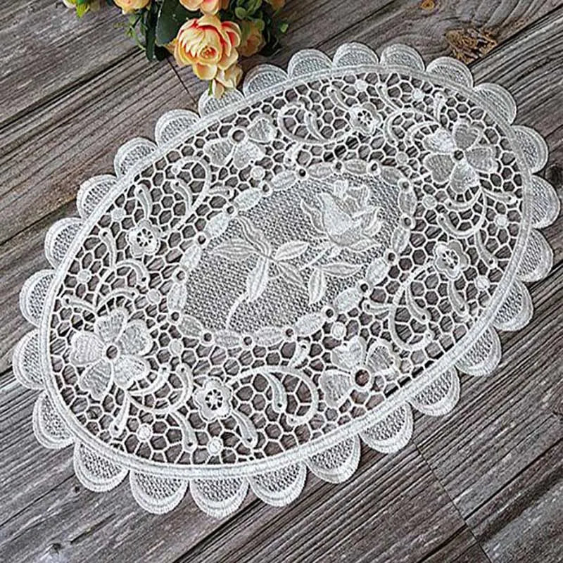 NEW oval Lace Embroidery table place mat pad Cloth placemat cup wedding Coffee tea coaster Christmas rose flower doily kitchen