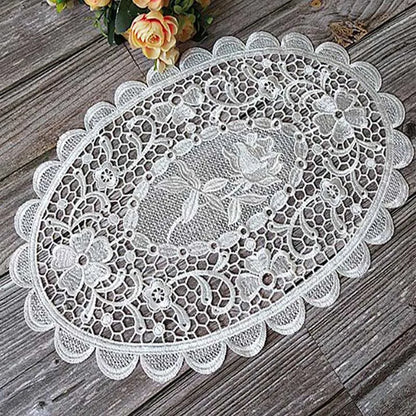 NEW oval Lace Embroidery table place mat pad Cloth placemat cup wedding Coffee tea coaster Christmas rose flower doily kitchen
