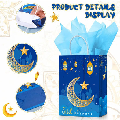 1pc 2024 Eid Mubarak Gift Bags Ramadan Party Decoration Ramadan Kareem Candy Cookie Gift Packing Paper Bag Handbag Muslim Suppli