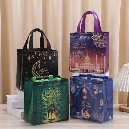 1pc Eid Mubarak Gift Bag Ramadan Kareem Nonwoven Pouch Cookie Candy Packaging Bags Muslim Islamic Ramadan Party Decor Supplies