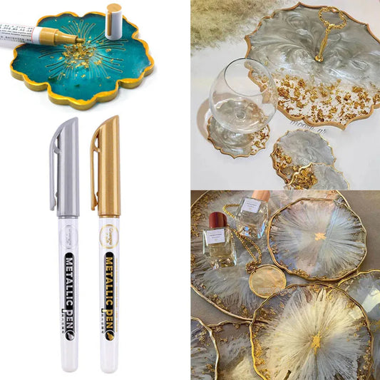 Metallic Pen Gold Silver Epoxy Resin Mold Drawing Pen Acrylic Paint DIY Silicone Mold Highlight Permanent Marker Handmade