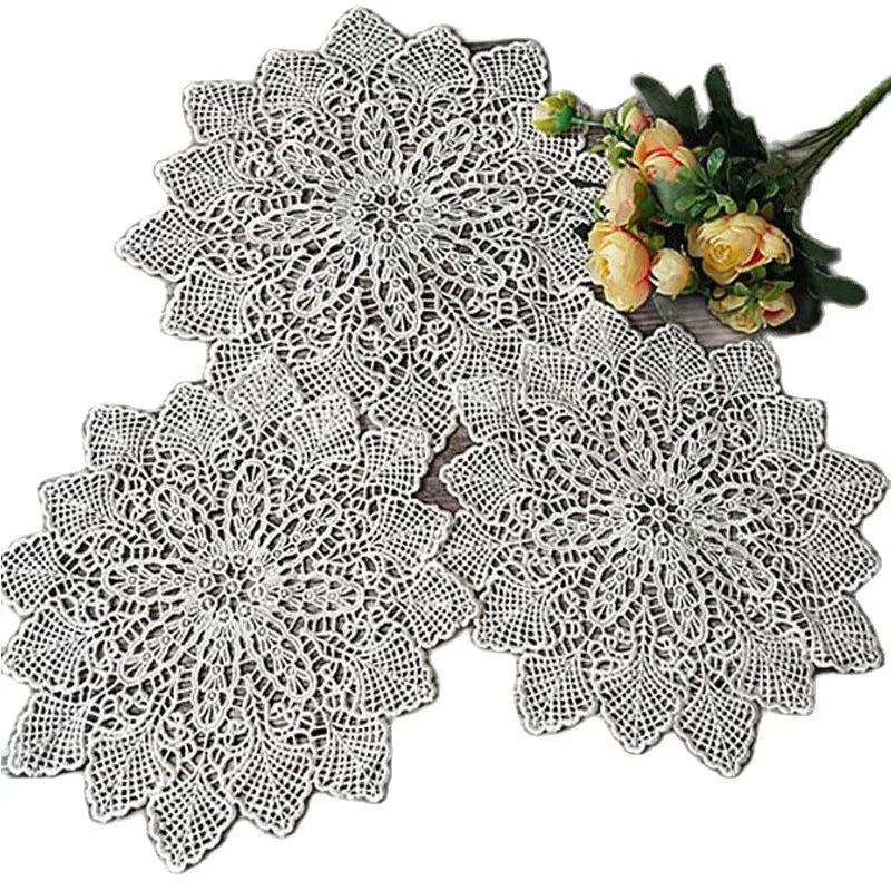 NEW Rose flower Lace Round Embroidery table place mat Christmas wedding pad tea coffee placemat cup dish coaster doily kitchen