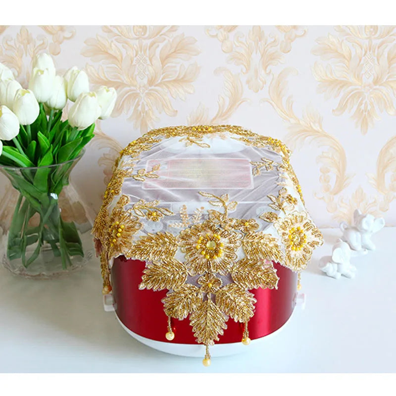 Luxury Christmas flower gold beads lace Embroidery bed Table Runner flag cloth cover kitchen coffee tea tablecloth decor
