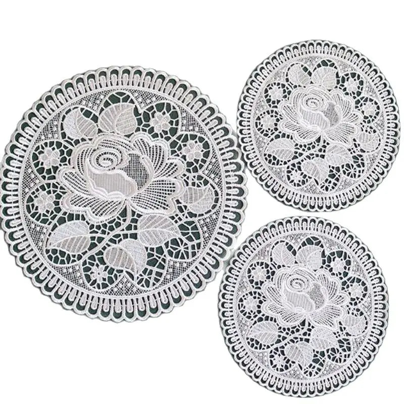 NEW round rose flower embroidery place table mat cloth pad cup doily coffee tea dining coaster wedding Christmas party decor