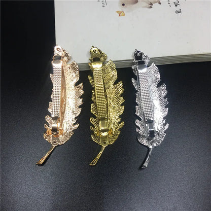 1Pcs Fashion Metal Leaf Shape Hair Clip Barrettes Crystal Pearl Hairpin Barrette Color Feather Hair Claws Hair Styling Tool