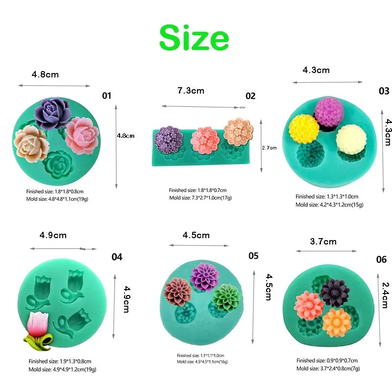 Mini Flowers Series Silicone Mold DIY Handmade Fondant Cake Baking Chocolate Sugar Cake Tool Resin Polymer Clay Making Mould