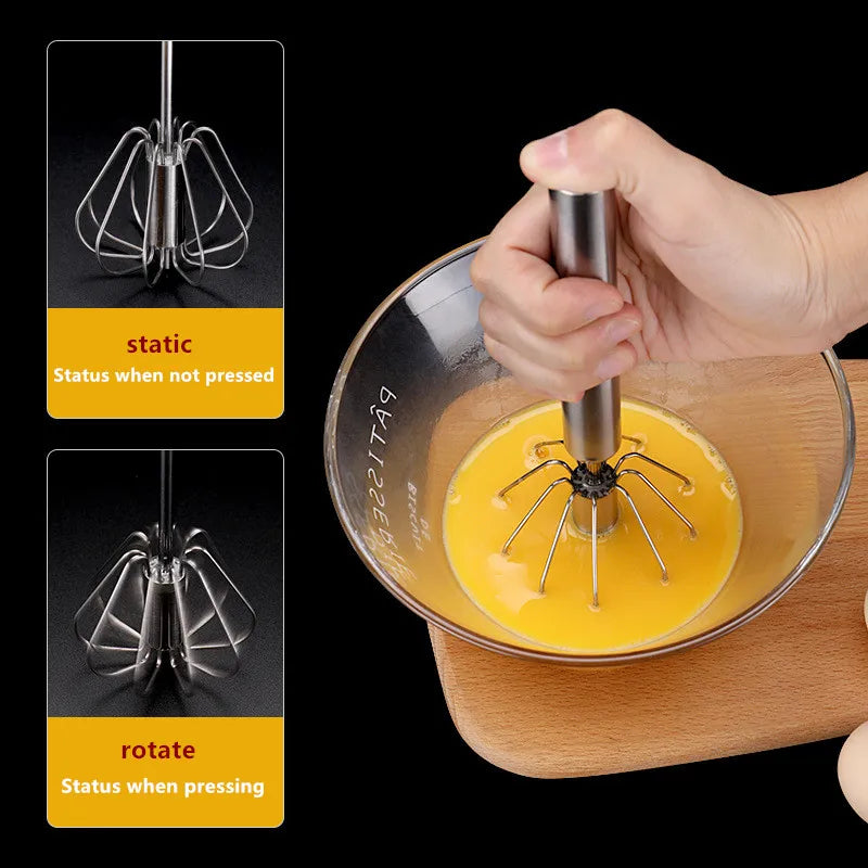 Household Semi-Automatic Rotating Egg Beater Stainless Steel Turning Cream Utensils Whisk Manual Mixer Kitchen Egg Tool