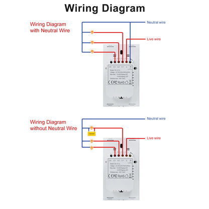 GIRIER Smart Wifi Touch Switch No Neutral Wire Required Smart Home 1/2/3 Gang Light Switch 100-240V Works with Alexa Hey Google