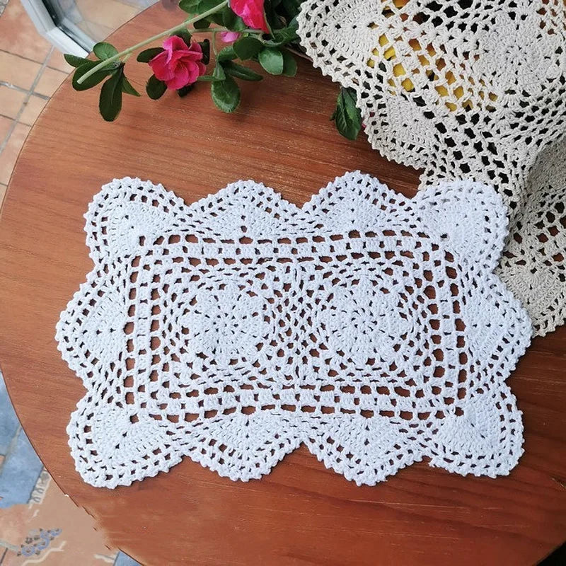 Popular cotton handmade flower crochet placemat cup coaster Christmas table place mat cloth coffee dish doily wedding Party pad