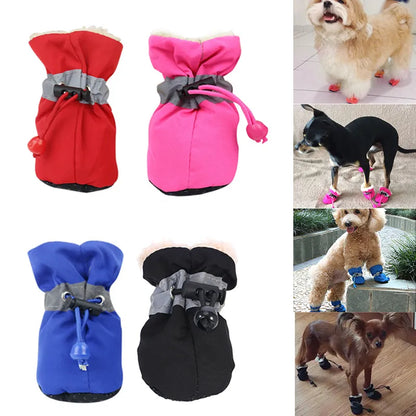 4 pieces / set of new winter reflective warm pet shoes dog snow boots non-slip waterproof cat and dog protection paws essential