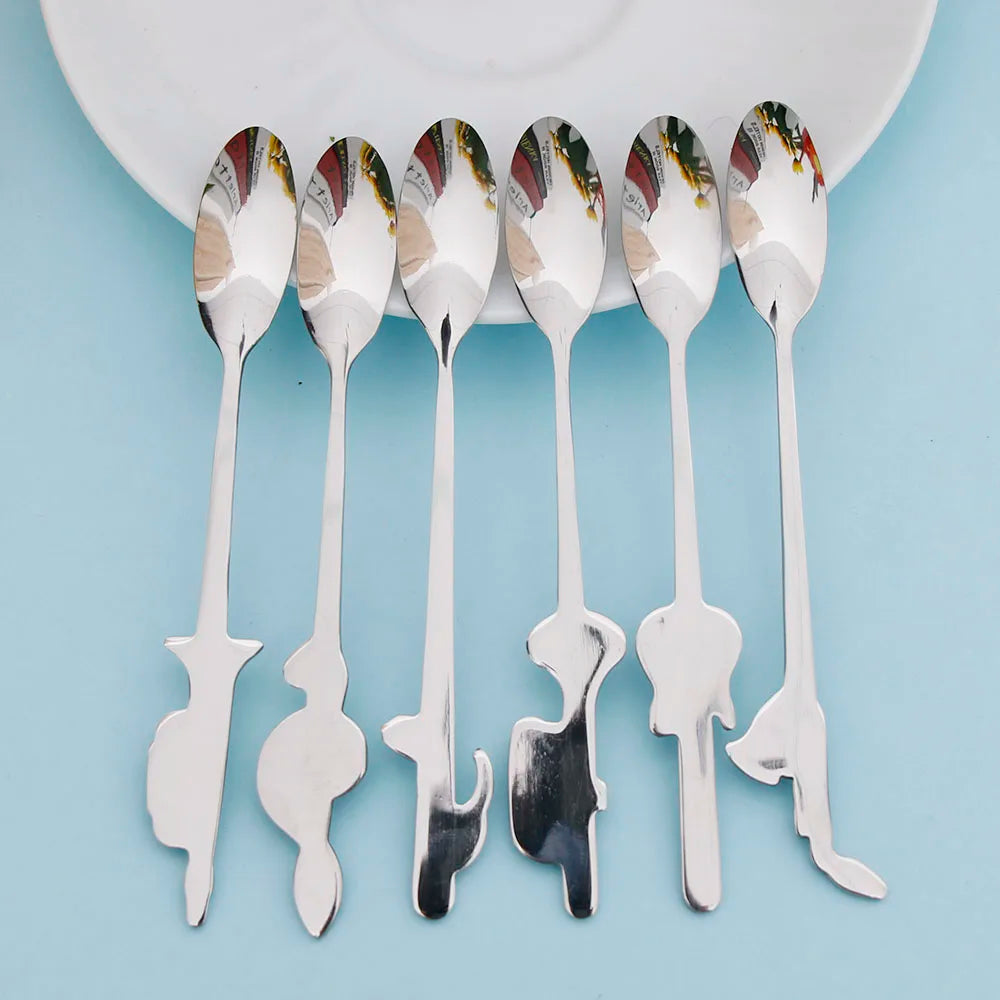 1Pcs Stainless Steel Coffee & Tea Spoon Music Symbol Long Handle Creative Spoon Drinking Tools Kitchen Gadget Flatware Tableware