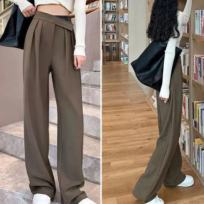 Women Suit Pants Straight Wide Leg Women Classic Suit Pants Vintage Palazzo OL Commute Casual Trousers Female High Waist Pants