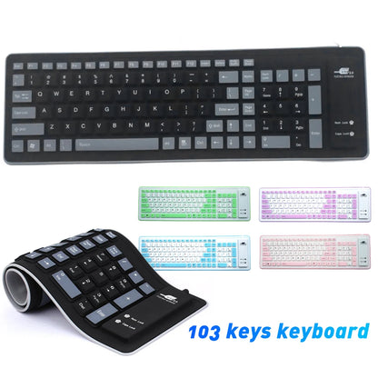 NEW Wireless Bluetooth Keyboard Foldable Roll Up Silent 87key Keypads Soft Silicone Flexible Teclado For PC Tablet