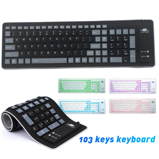 NEW Wireless Bluetooth Keyboard Foldable Roll Up Silent 87key Keypads Soft Silicone Flexible Teclado For PC Tablet
