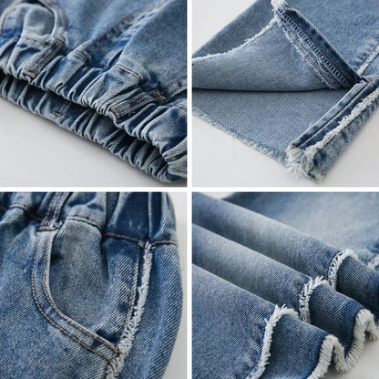 2024 New Fashion Teenage Girl Denim Wide Leg Pants Children Trousers Spring Autumn Girls Jeans 5 6 8 10 12 14 Years Kids Clothes
