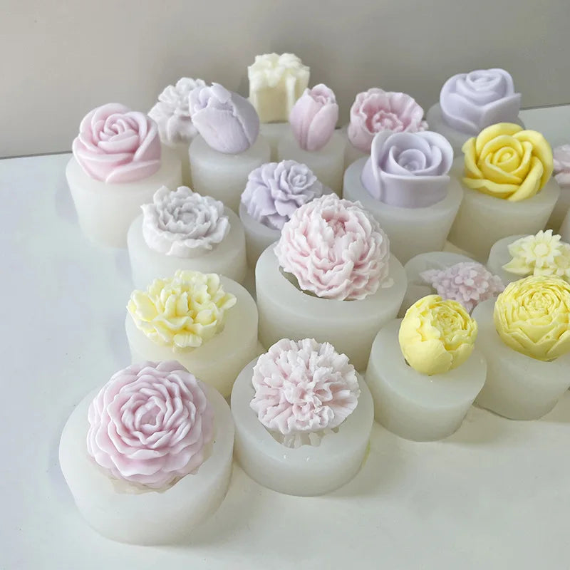 Full Series 3D Flower Candle Silicone Mold Homemade Handmade Soap Plaster Resin DIY Chocolate Ice Cake Decoration Baking Mould