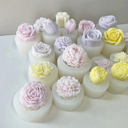 Full Series 3D Flower Candle Silicone Mold Homemade Handmade Soap Plaster Resin DIY Chocolate Ice Cake Decoration Baking Mould