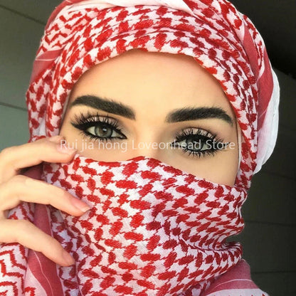 2022 New Plaid Tactical Desert Hijab Scarf Tassel Headband Muslim Arab Men Women Keffiyeh Outdoor Square Winter Head Scarves