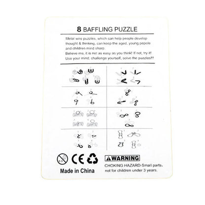 8PCS/Set Metal Montessori Wire Puzzle IQ Mind Brain Teaser Puzzles Game for Children Kids Adults Anti-Stress Educational Toys