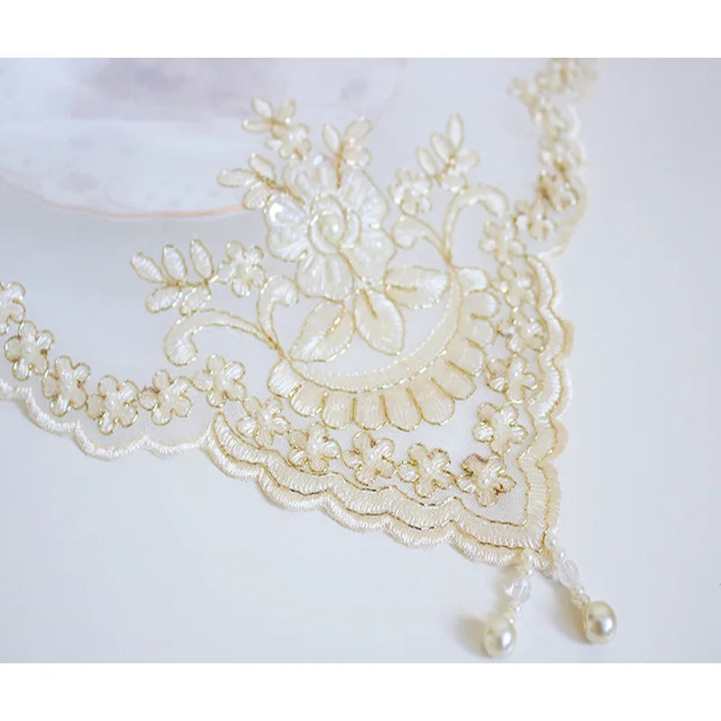 Popular Mesh beads gold flower embroidery table place mat cloth pad cup coffee coaster doily kitchen wedding Christmas placemat