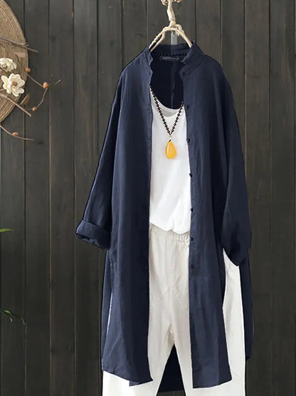 ZANZEA 2023 Summer Solid Long Shirt Women Casual Lapel Long Sleeve Tunic Tops Vintage Cotton Summer Blouse Oversize  OL Cardigan