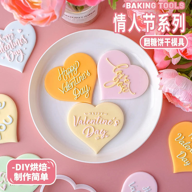 New Express Love Confession Wedding Dessert Cookie Cutter DIY Multi Fonts Happy Valentine's Day Embossed Press Biscuit Mold 2023