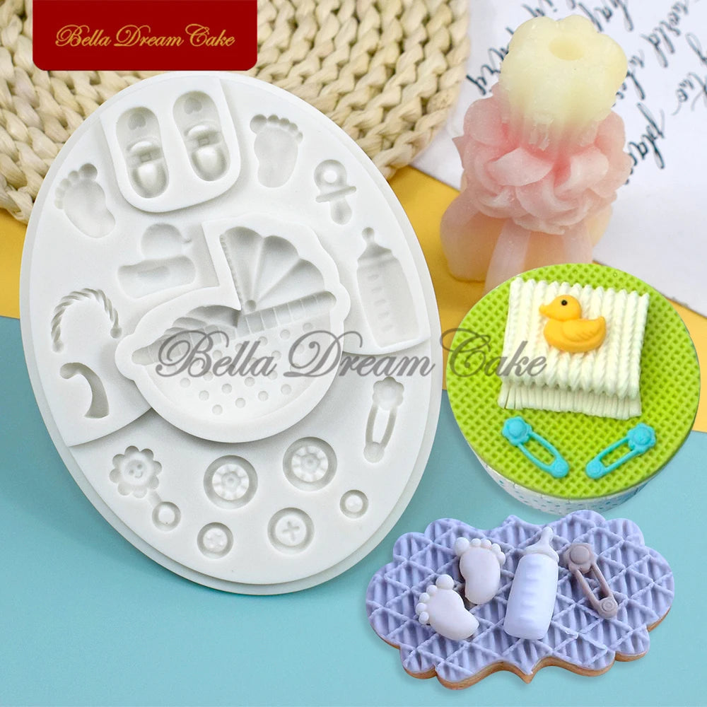 3D Baby Shower Pram Design Silicone Mold Fondant Chocolate Mould DIY Clay Resin Model Cake Decorating Tools Baking Accessories