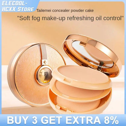 TLM Powder Cake Oil Control Brightening Anti-sweat Makeup Concealer Waterproof Brighten Natural Powder Makeup Cosmetic Maquiagem