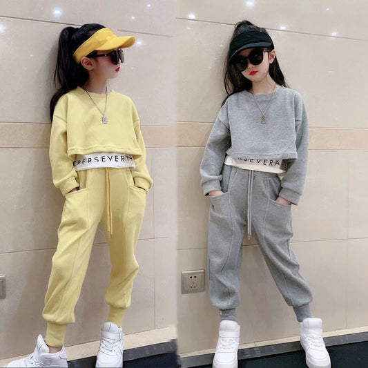 Girls Suits Spring Autumn Children Long Sleeve T-shirt + Pants Sports Hoodie 2pc Streetwear Casual Baby Girl Clothes Outfits