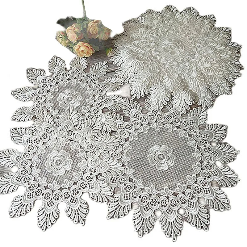 NEW Rose flower Lace Round Embroidery table place mat Christmas wedding pad tea coffee placemat cup dish coaster doily kitchen