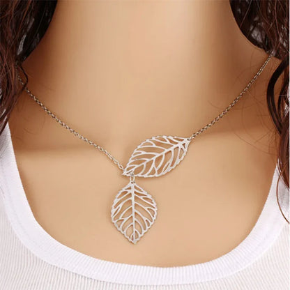 Delysia King   Leaf Necklace /double leaf clavicle chain