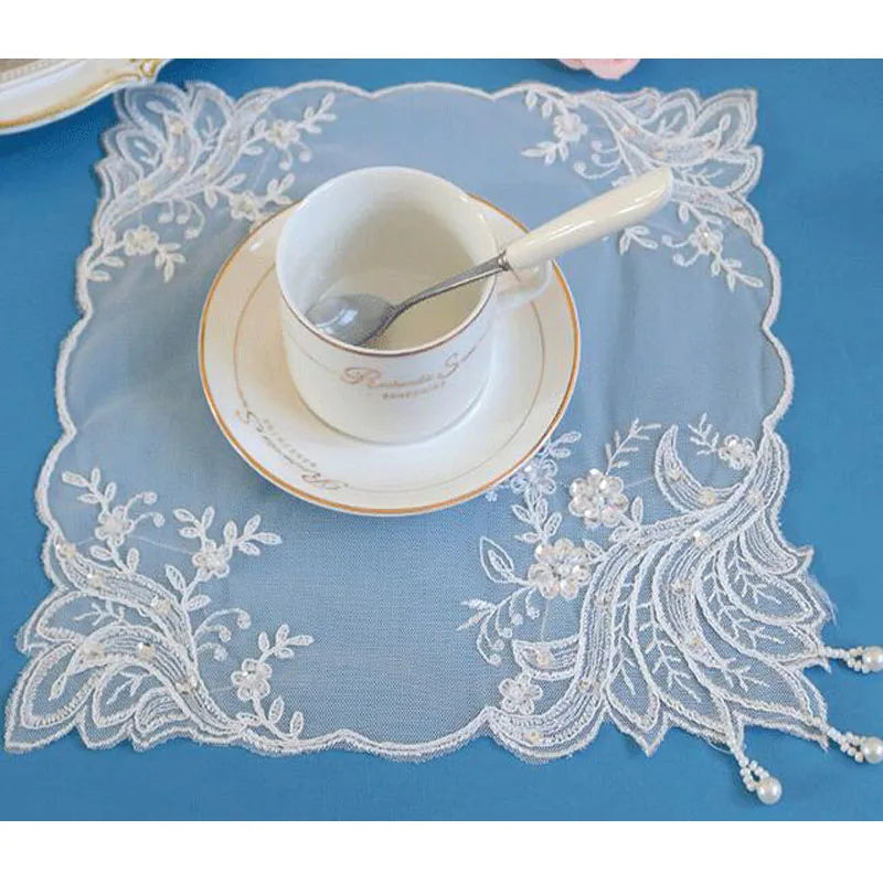 NEW mesh beads Christmas Flower embroidery table place mat cloth pad cup coaster dish dining placemat kitchen Coffee tea doily