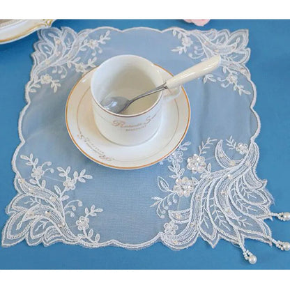 NEW mesh beads Christmas Flower embroidery table place mat cloth pad cup coaster dish dining placemat kitchen Coffee tea doily
