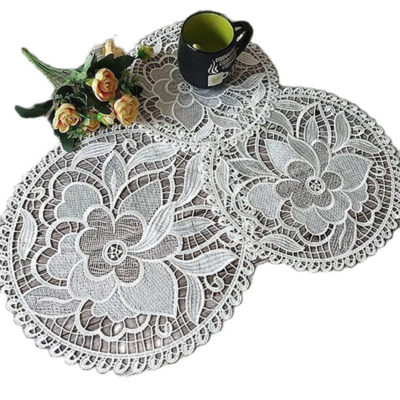 NEW Rose flower Lace Round Embroidery table place mat Christmas wedding pad tea coffee placemat cup dish coaster doily kitchen