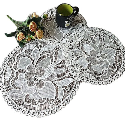 NEW Rose flower Lace Round Embroidery table place mat Christmas wedding pad tea coffee placemat cup dish coaster doily kitchen