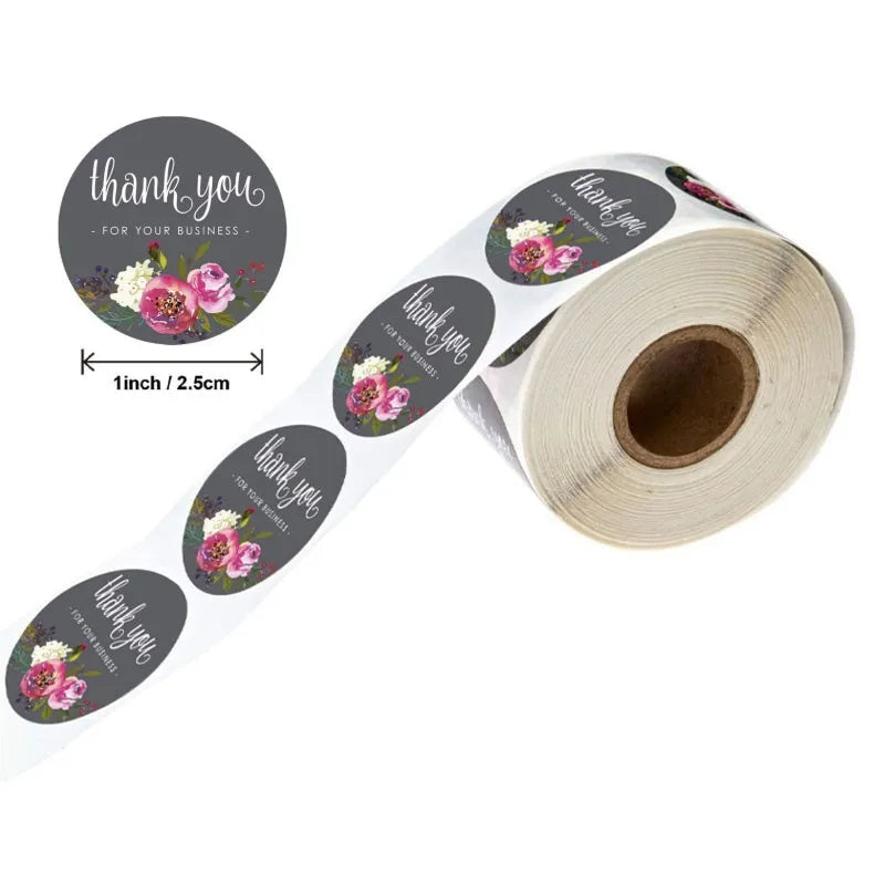 500pcs/pack Different styles of wreath stickers with “thank you” flower handmade crafts decoration  sealing sticker