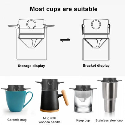 Portable Foldable Coffee Filter Stainless Steel Easy Clean Reusable Coffee Funnel Paperless Pour Over Holder Coffee Drippers
