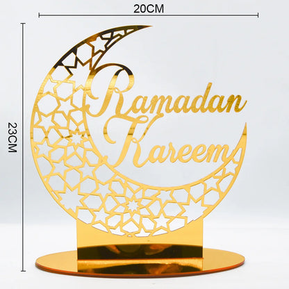 Eid Mubarak Gold Silver Acrylic Ornament Hollow Out Ramadan Kareem Eid Party Decoration Muslim Islamic Festival Home Supplies